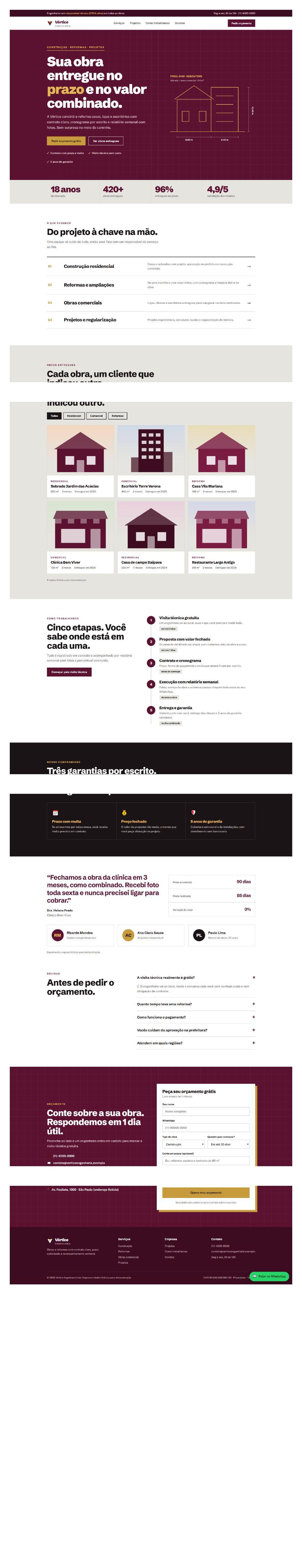 Exemplo de site corporativo - Vértice Engenharia